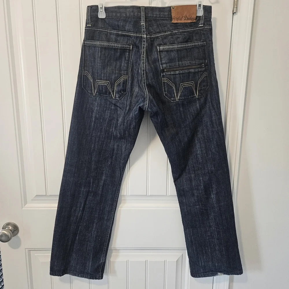 Artful Dodger Relaxed Straight Leg Embroidered Jeans Blue Streetwear Y2K 32